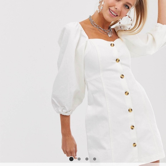 Puff sleeve denim button up dress - Picture 2 of 3